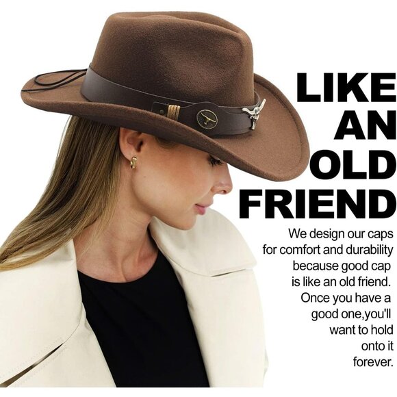 Cowgirl Hat Western Cowboy Faux Leather Wide Belt Western Fashion for Women - Picture 5 of 6